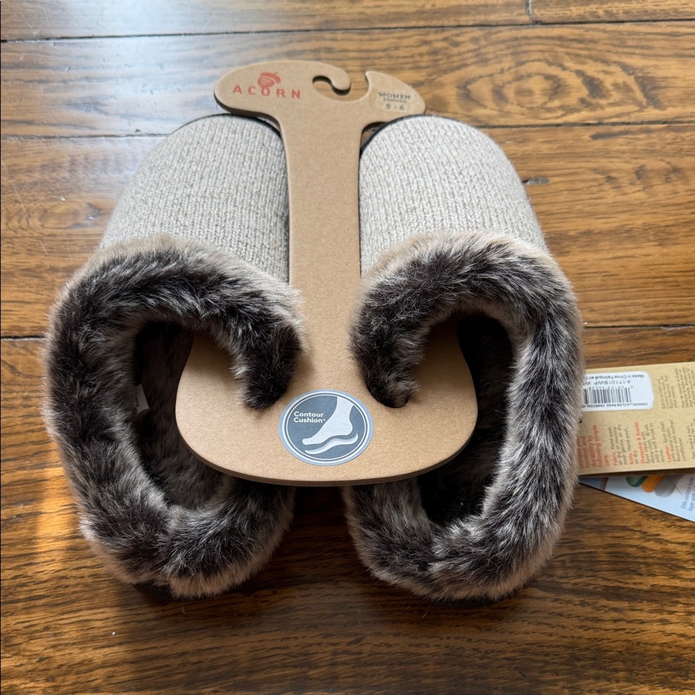 Acorn Tan Slippers with Faux Fur Trim